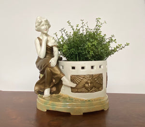 Antique Royal Dux Figural Planter with Seated Woman- Cook Street Vintage