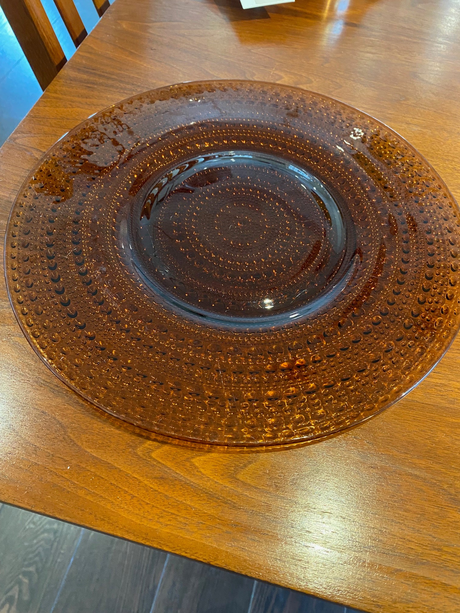 Iittala Kastehelmi Amber Cake Plate by  Oiva Toikka