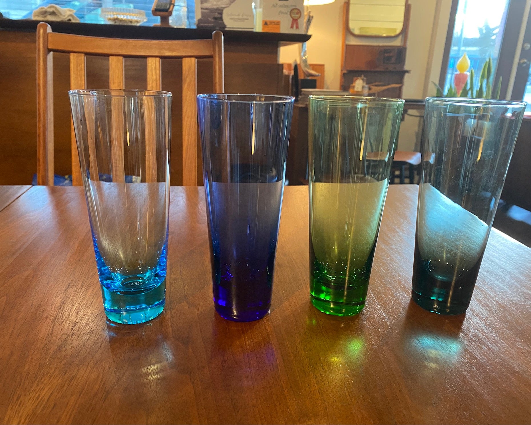 Set of 4 Vintage Coloured Glass Highballs