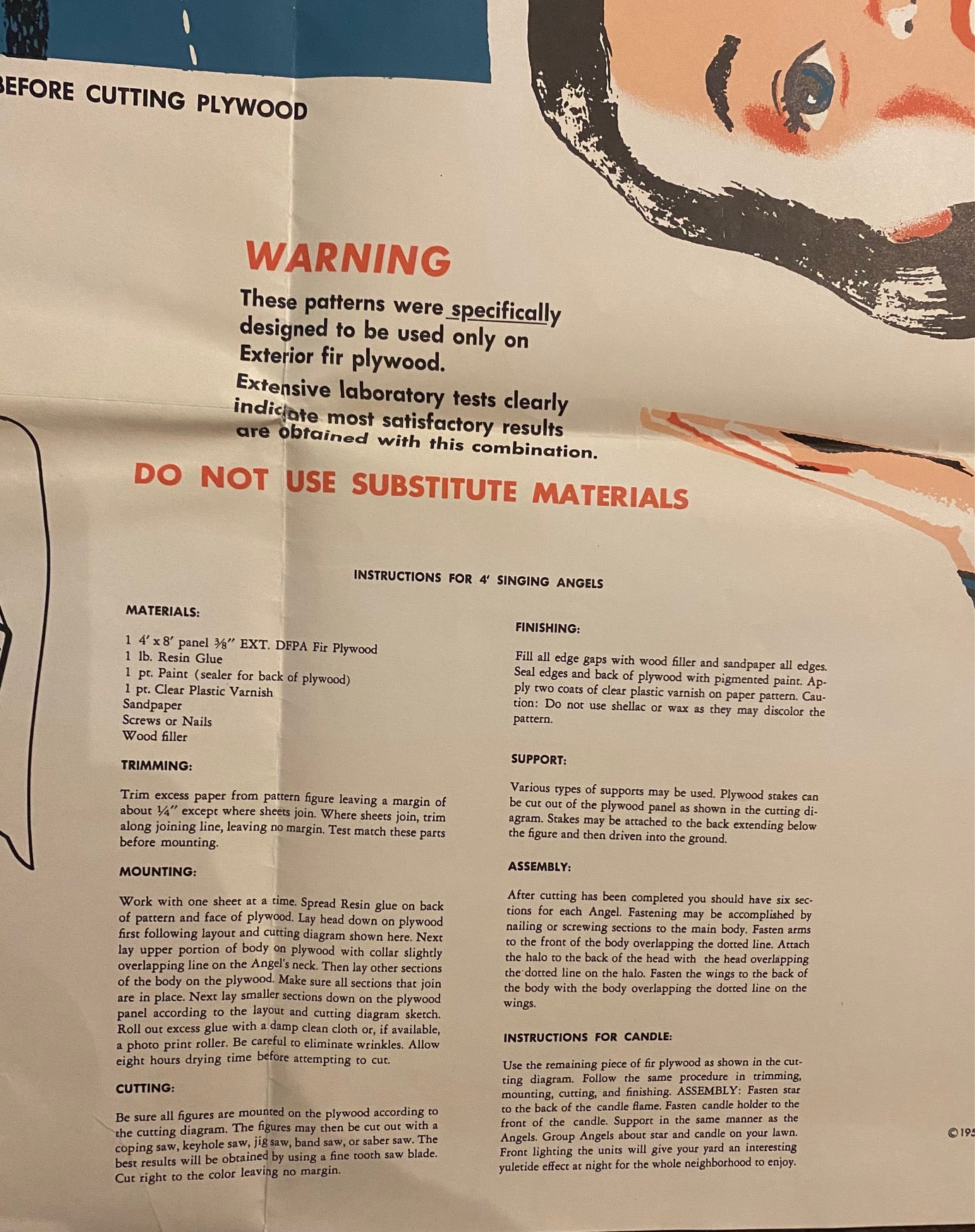Douglas Fir  Plywood Association Pattern "Singing Angel" 1956