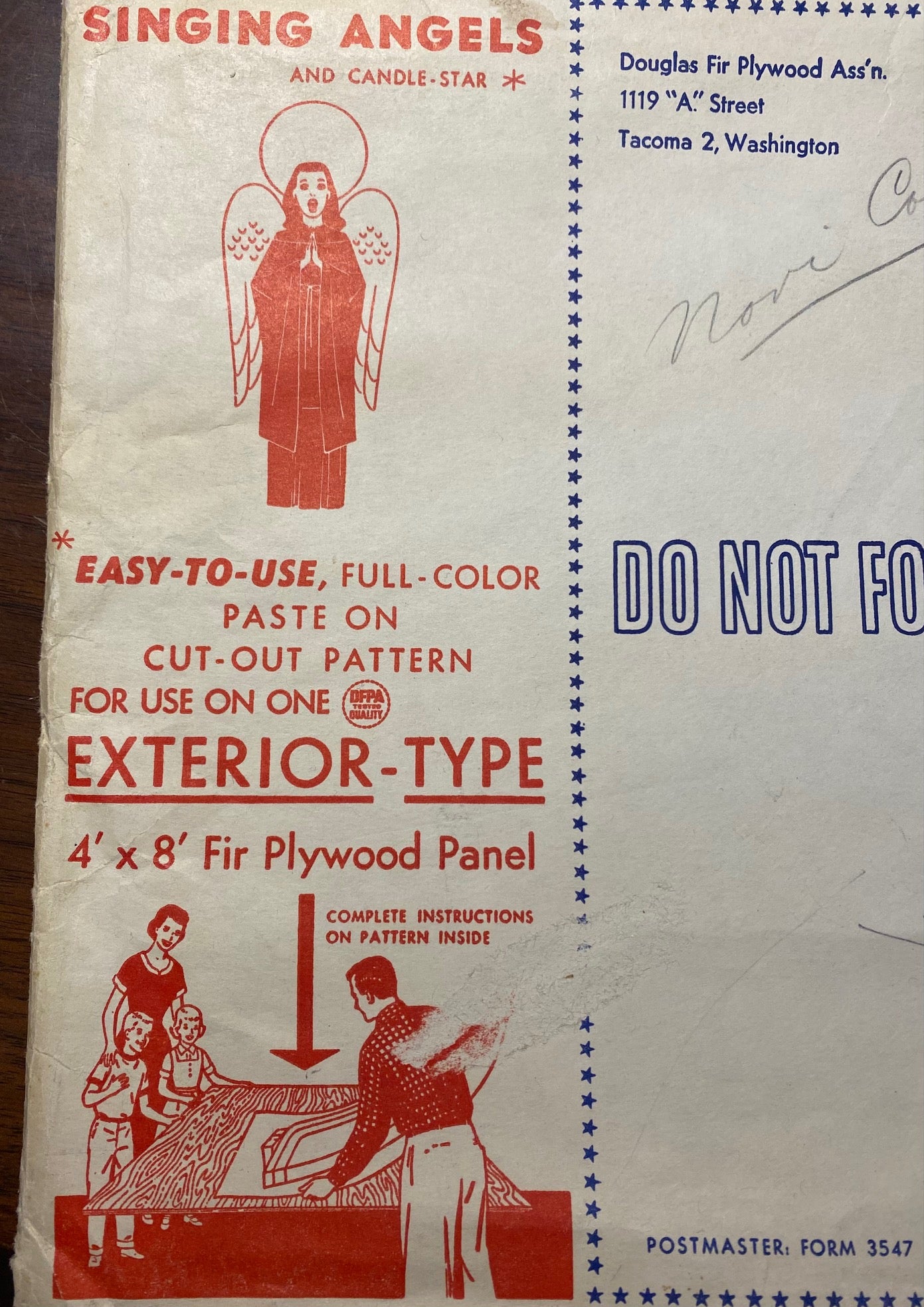 Douglas Fir  Plywood Association Pattern "Singing Angel" 1956