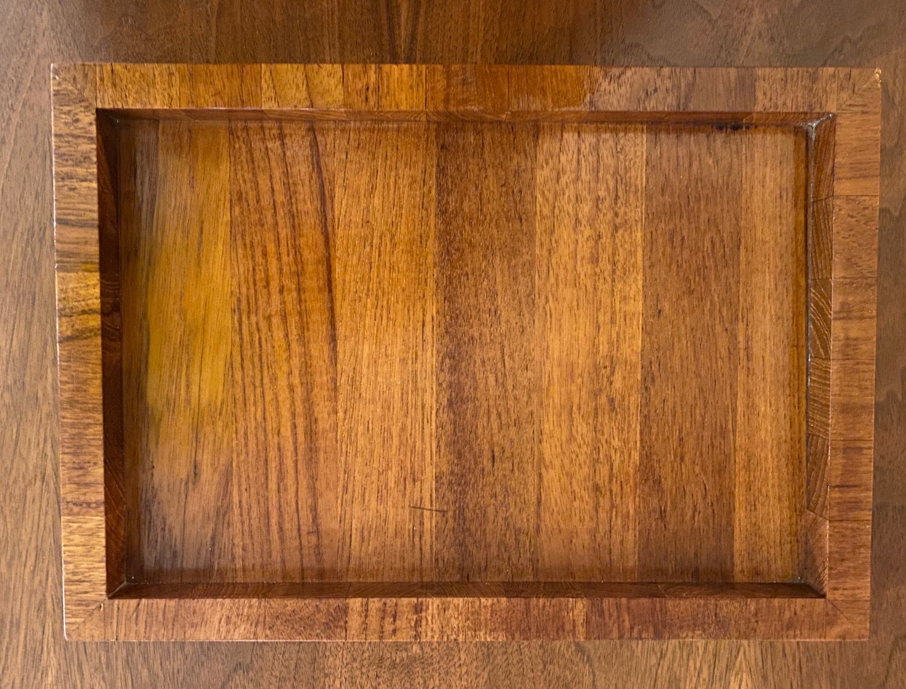 Teak parquet rectangle tray designed by Gunnar Cyren for Dansk. Made in Denmark- Cook Street Vintage