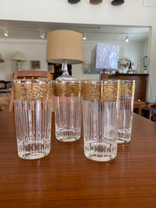 Set of 4 Culver "Tyrol" 22 K Gold Rim Highball- Cook Street Vintage