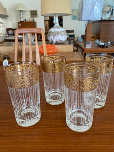 Set of 4 Culver "Tyrol" 22 K Gold Rim Highball- Cook Street Vintage