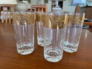 Set of 4 Culver "Tyrol" 22 K Gold Rim Highball- Cook Street Vintage
