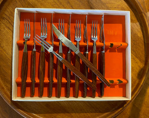 Set of 6 Perma-a -Teak Steak Knives and Forks