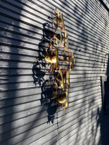 Vintage Brutalist MCM Torched Metal Art in Warm copper and brass torched metal sculpture can be hung either vertically or horizontally- Cook Street Vintage