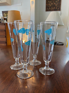 Set of 4 Blue and Gold Atomic Fluted Glasses
