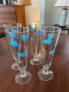 Set of 4 Blue and Gold Atomic Fluted Glasses