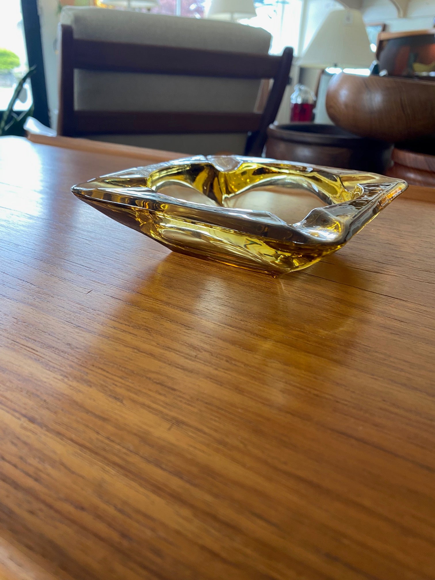 Square Vintage Ashtray in Amber Glass