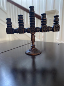 Vintage Hand Carved Wooden Candelabra