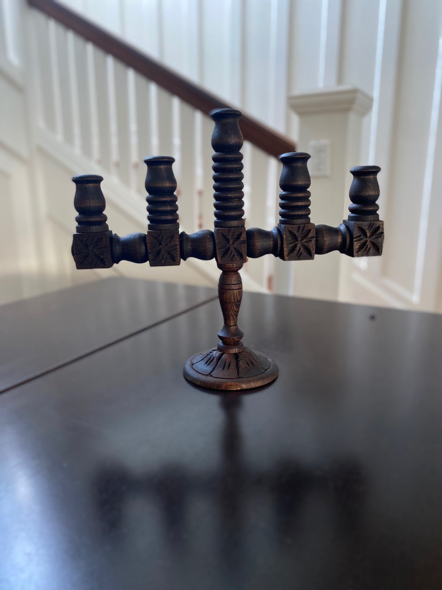 Vintage Hand Carved Wooden Candelabra