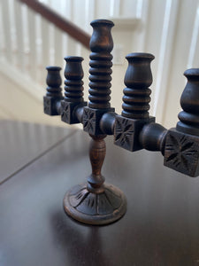 Vintage Hand Carved Wooden Candelabra