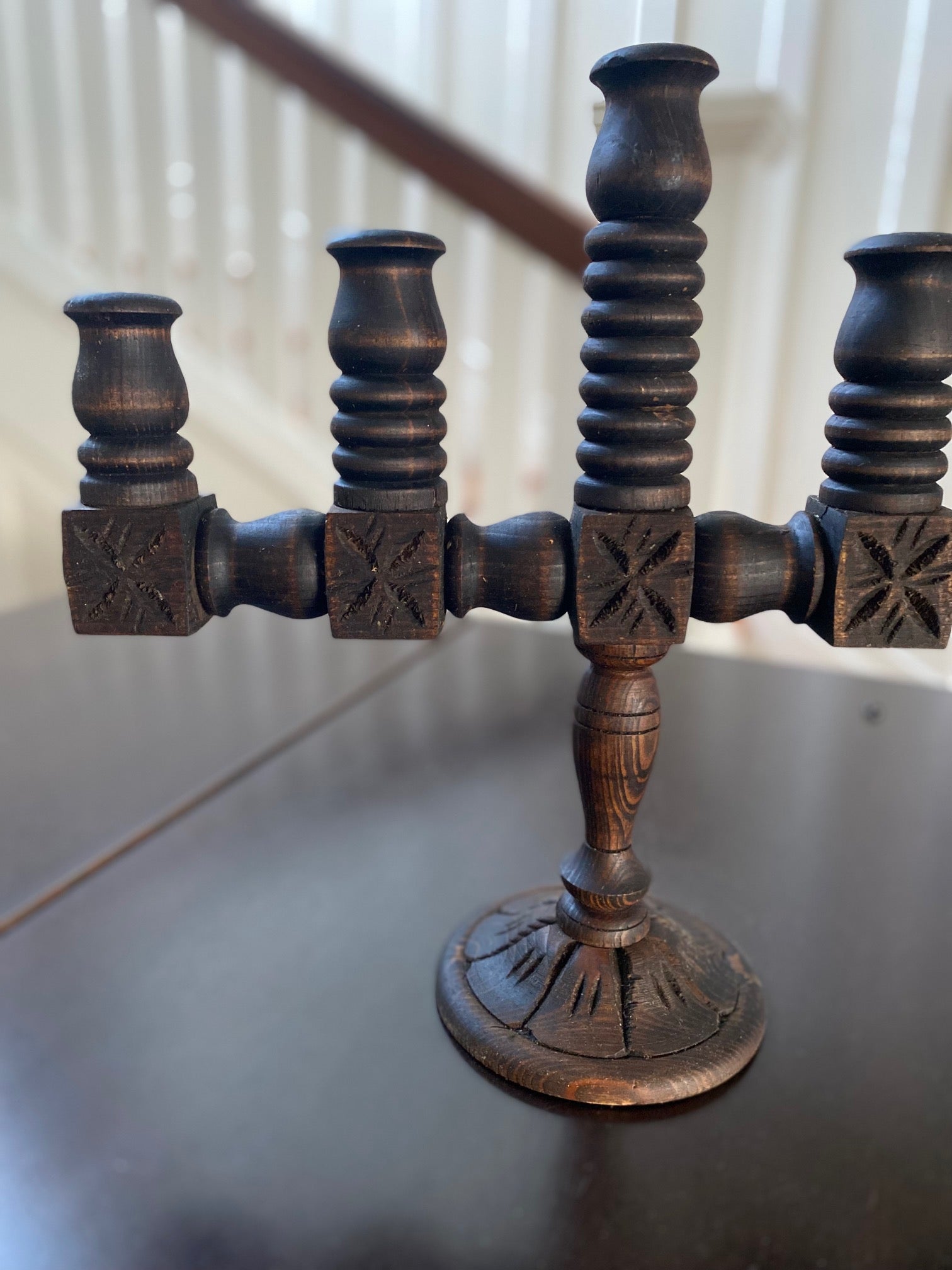 Vintage Hand Carved Wooden Candelabra