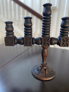 Vintage Hand Carved Wooden Candelabra