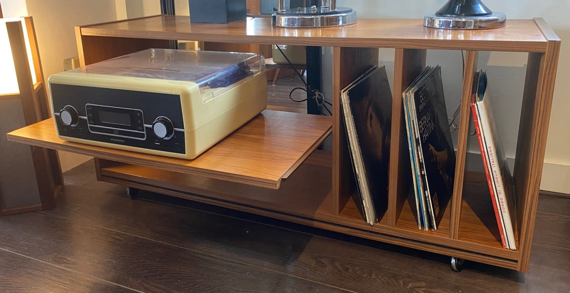 Teak Stereo Stand with Vinyl Storage