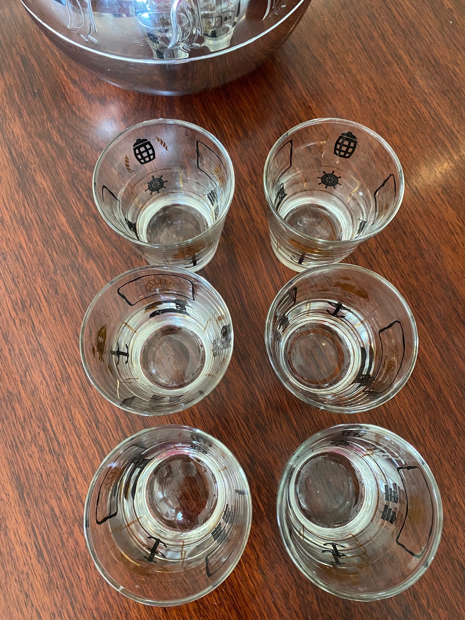 Top view of Adorable Nautical Theme Dominion Glass Set of 6- Cook Street Vintage