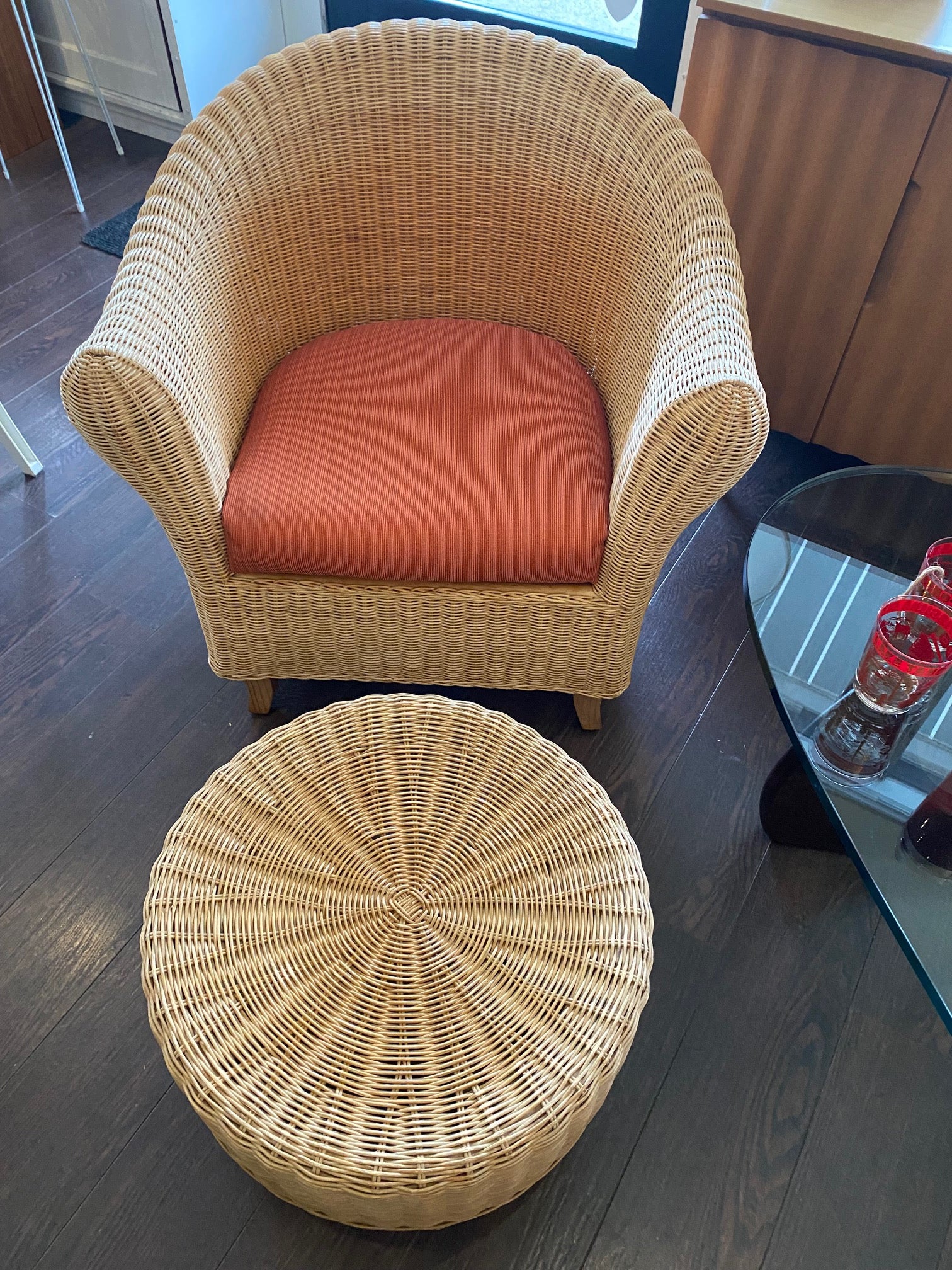 Vintage Wicker Ottoman/ Side Table