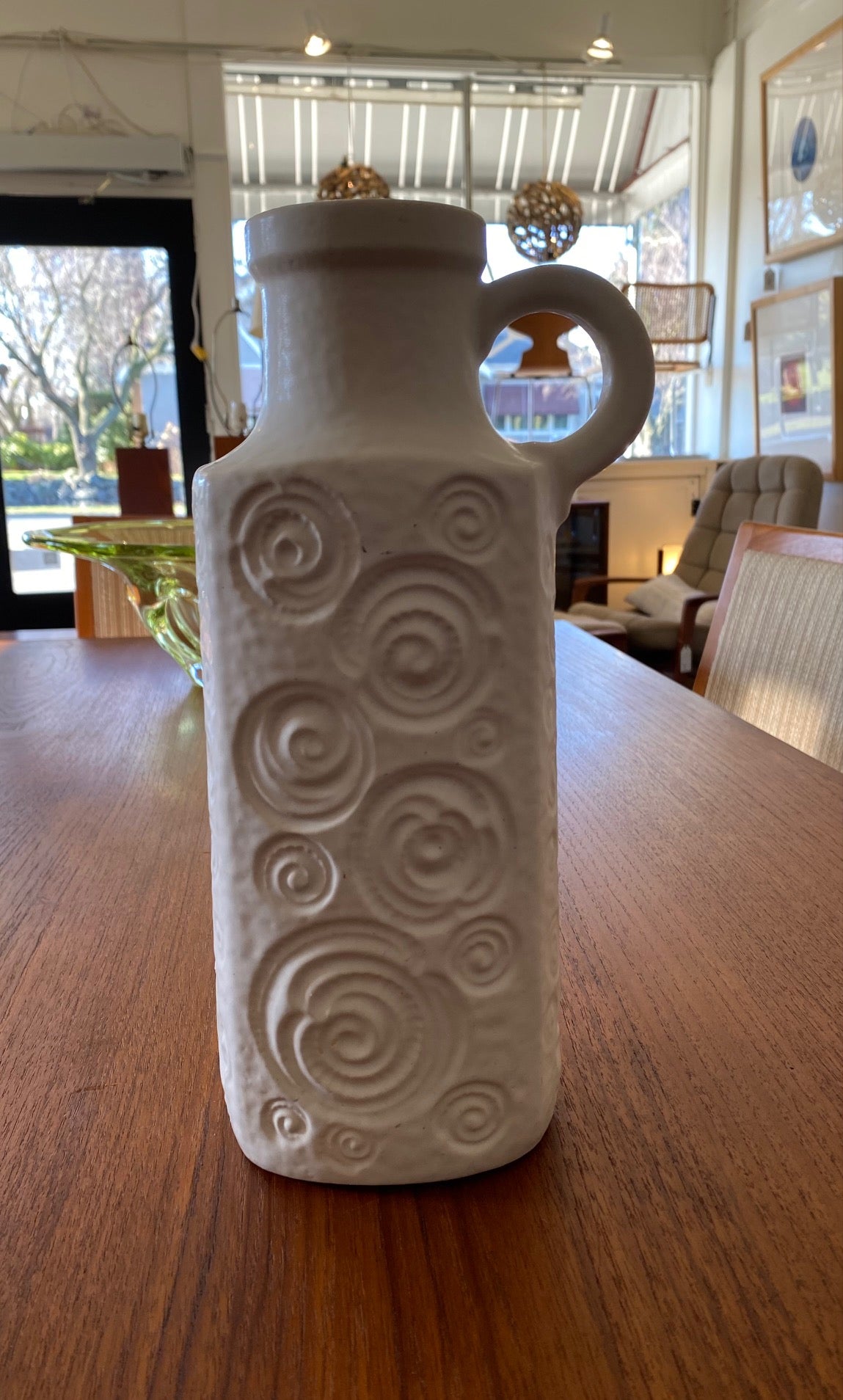 Gorgeous MCM ceramic Scheurich Keramik West German jug with embossed fossil pattern. Marked 482-28 on base- Cook Street Vintage