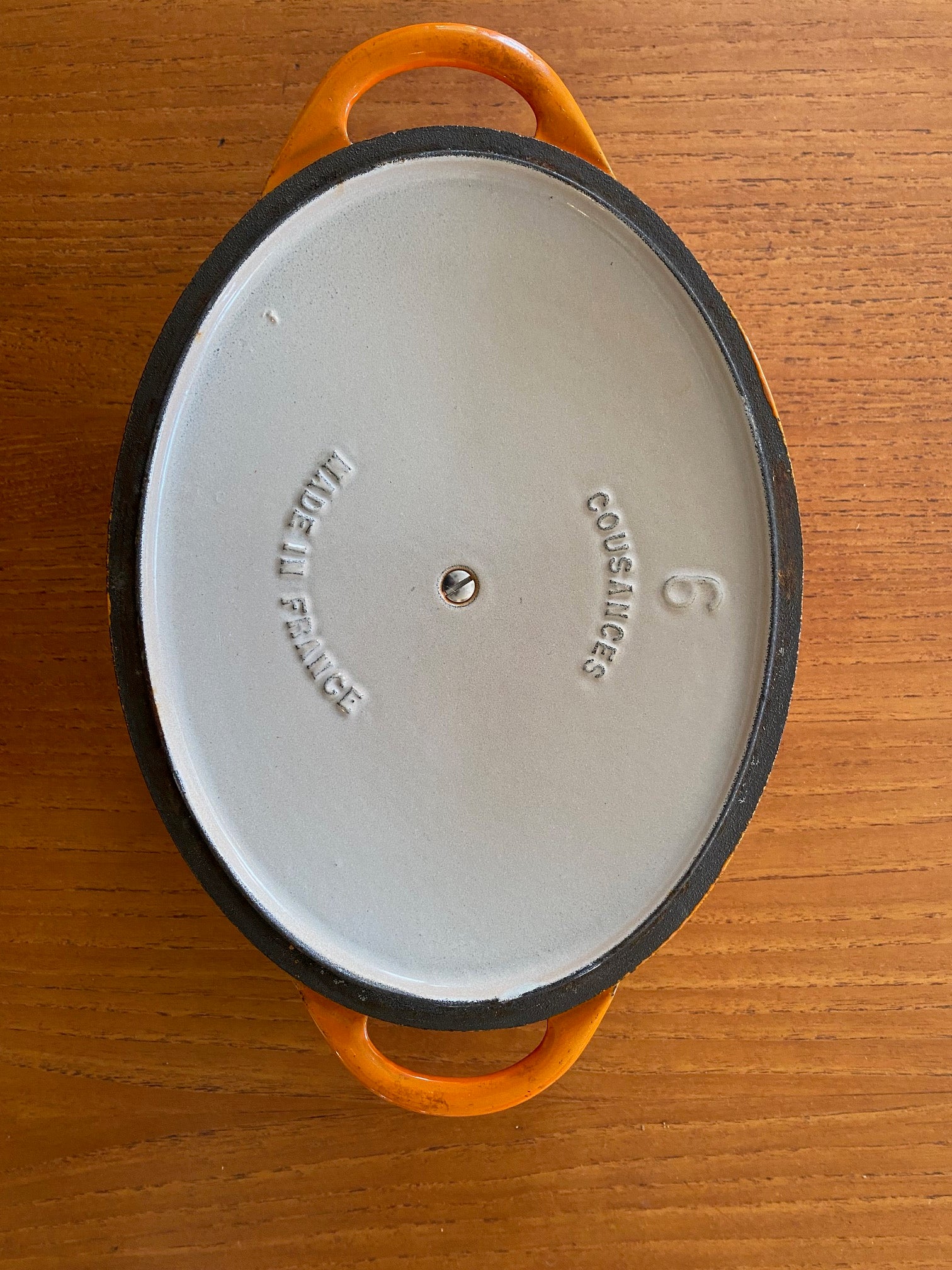 Interior lid of Vintage Cousances  (Le Creuset) Casserole Dutch Oven- Cook Street Vintage