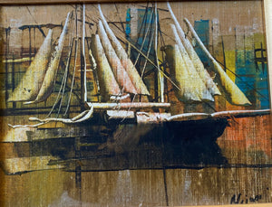 Gorgeous MCM abstract marine scene on canvas- Cook Street Vintage.