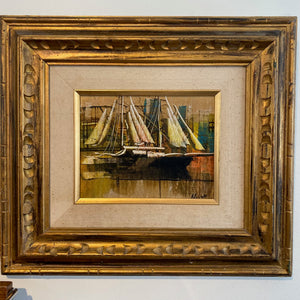 Gorgeous MCM abstract marine scene on canvas- Cook Street Vintage.