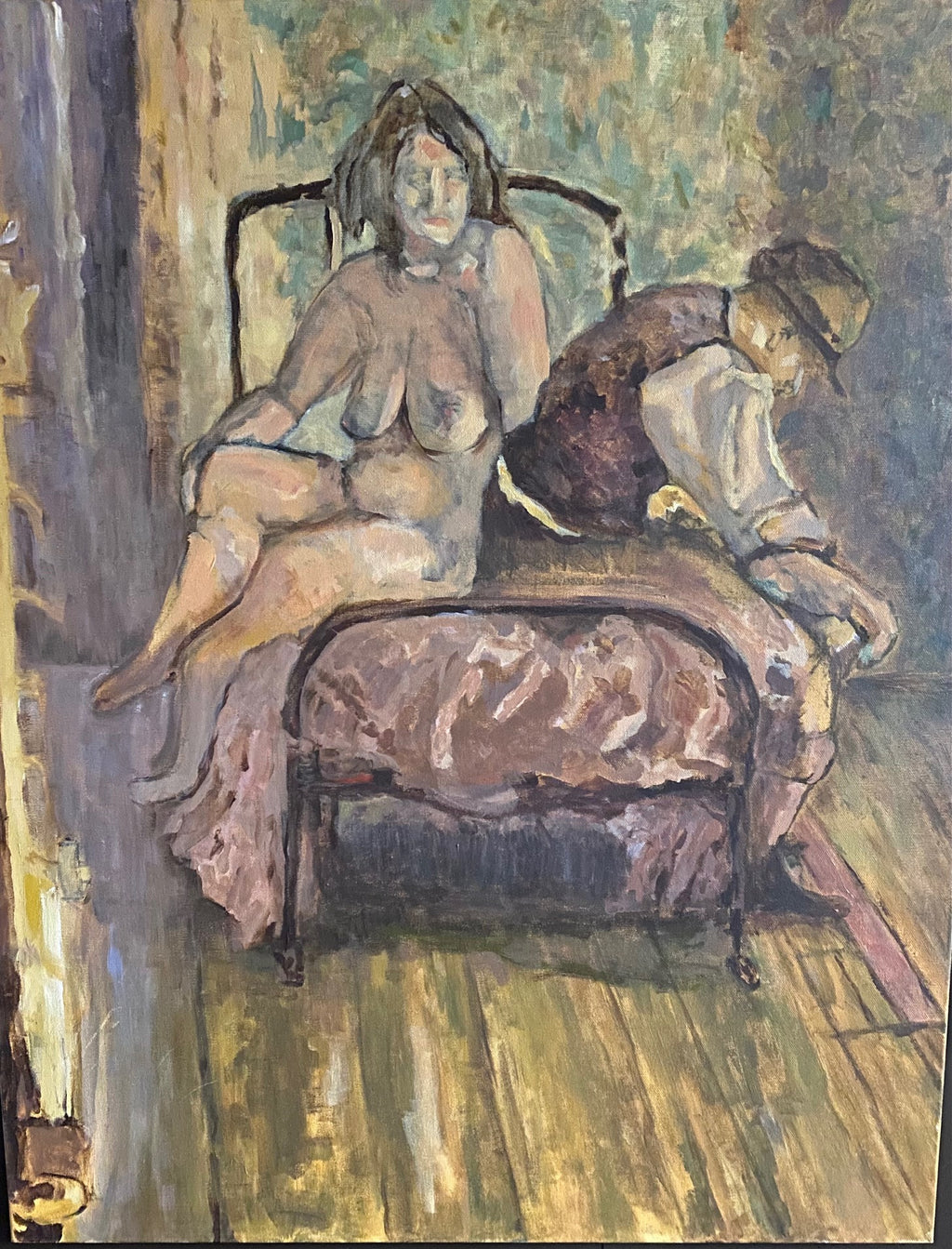 Nude oil on canvas in the style of Walter Sickert's Camden Town Murders. Signed Allen Rollie-Cook Street Vintage