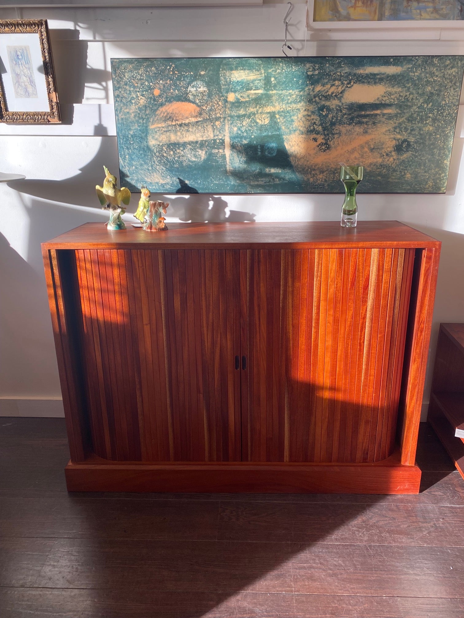 Vintage Wood Cabinet with Tambour Doors