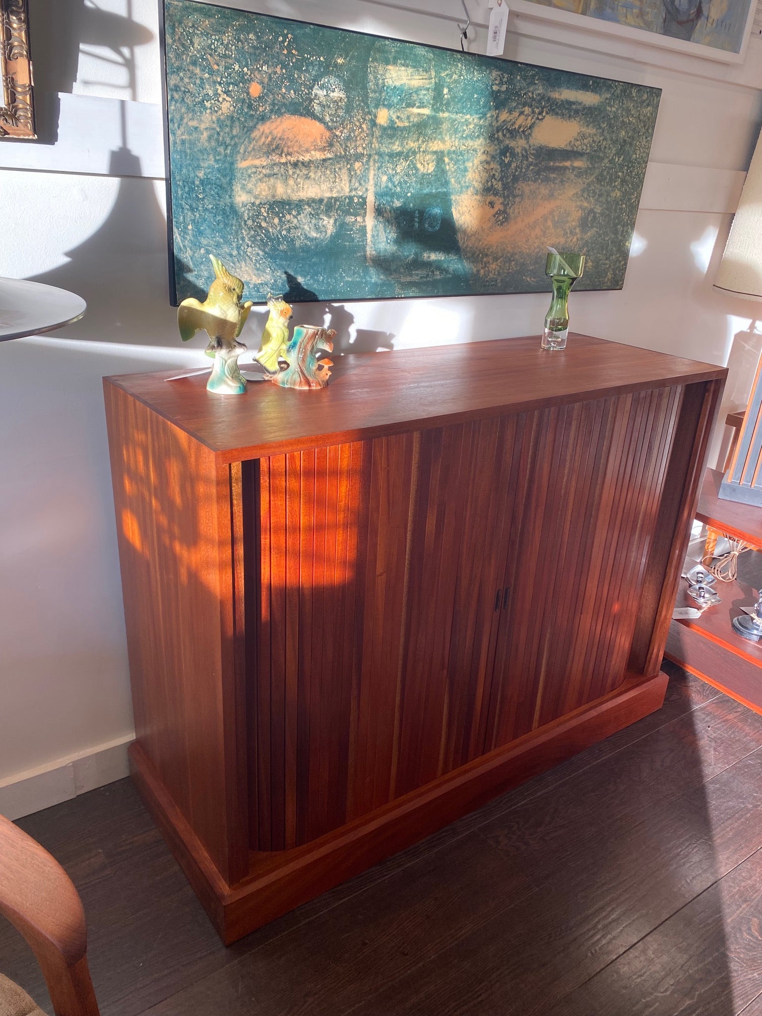 Vintage Wood Cabinet with Tambour Doors
