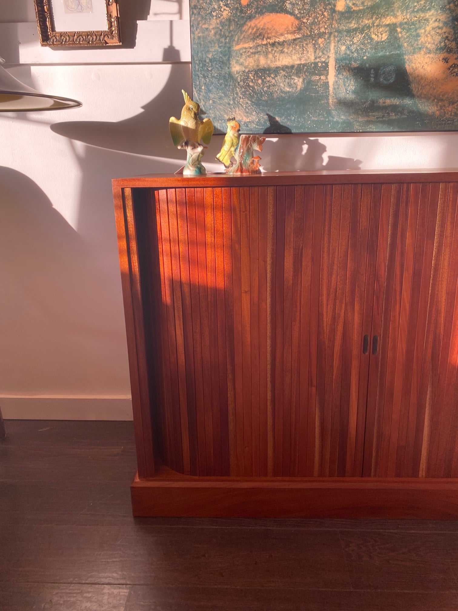 Vintage Wood Cabinet with Tambour Doors