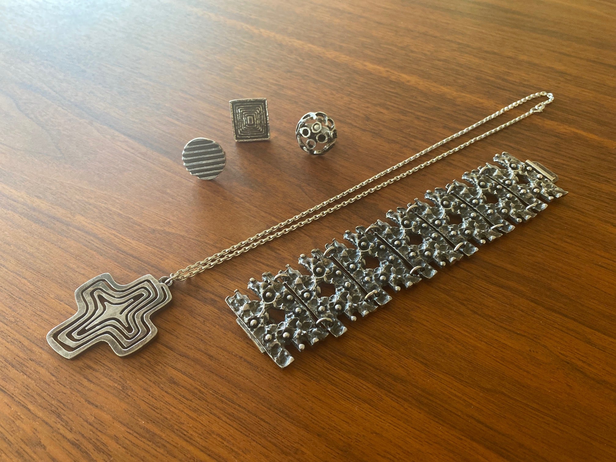Chunky Brutalist Pewter Bracelet by Robert Larin