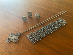 Chunky Brutalist Pewter Bracelet by Robert Larin
