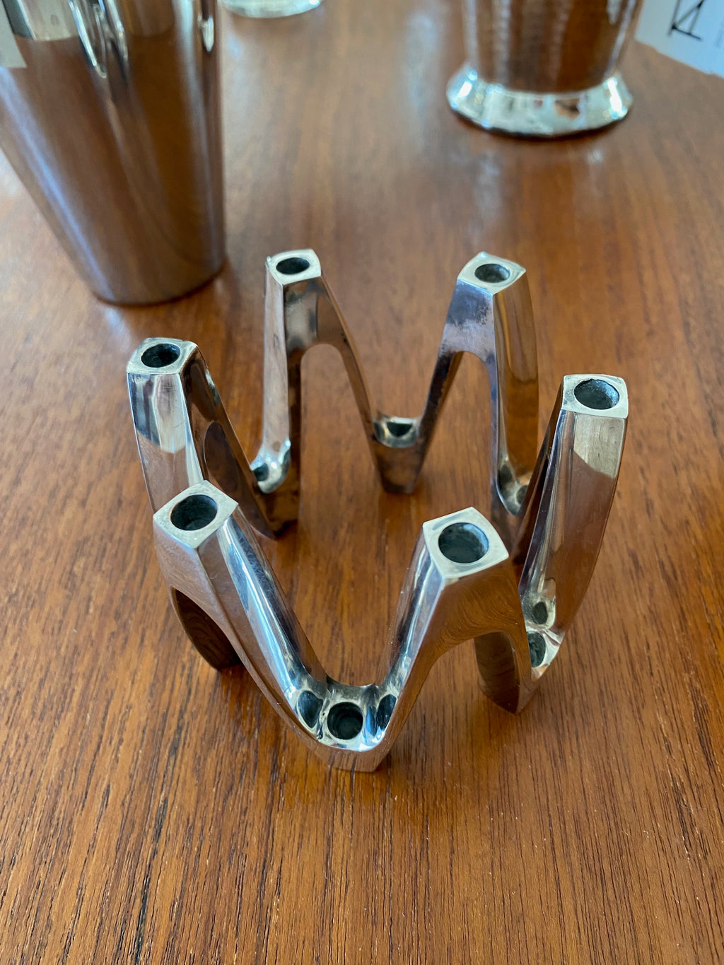Elegant vintage silver plated Dansk JHQ candle holder. Looks beautiful with or without candles. Designed by Jens Harald Quistgaard for Dansk. Marked Dansk JHQ France- Cook Street Vintage