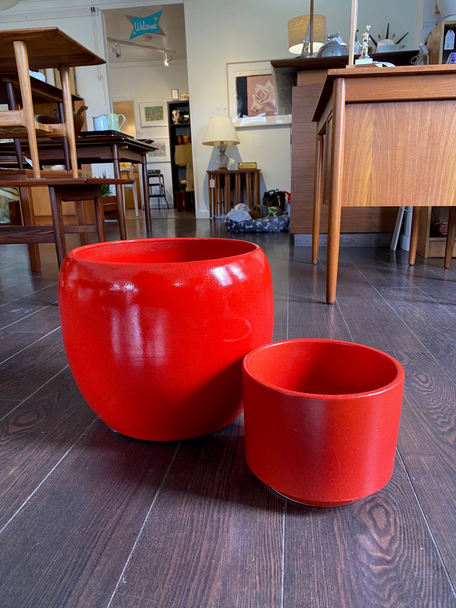 Large Deep Orange/ Red Speckled Glaze Gainey Planter