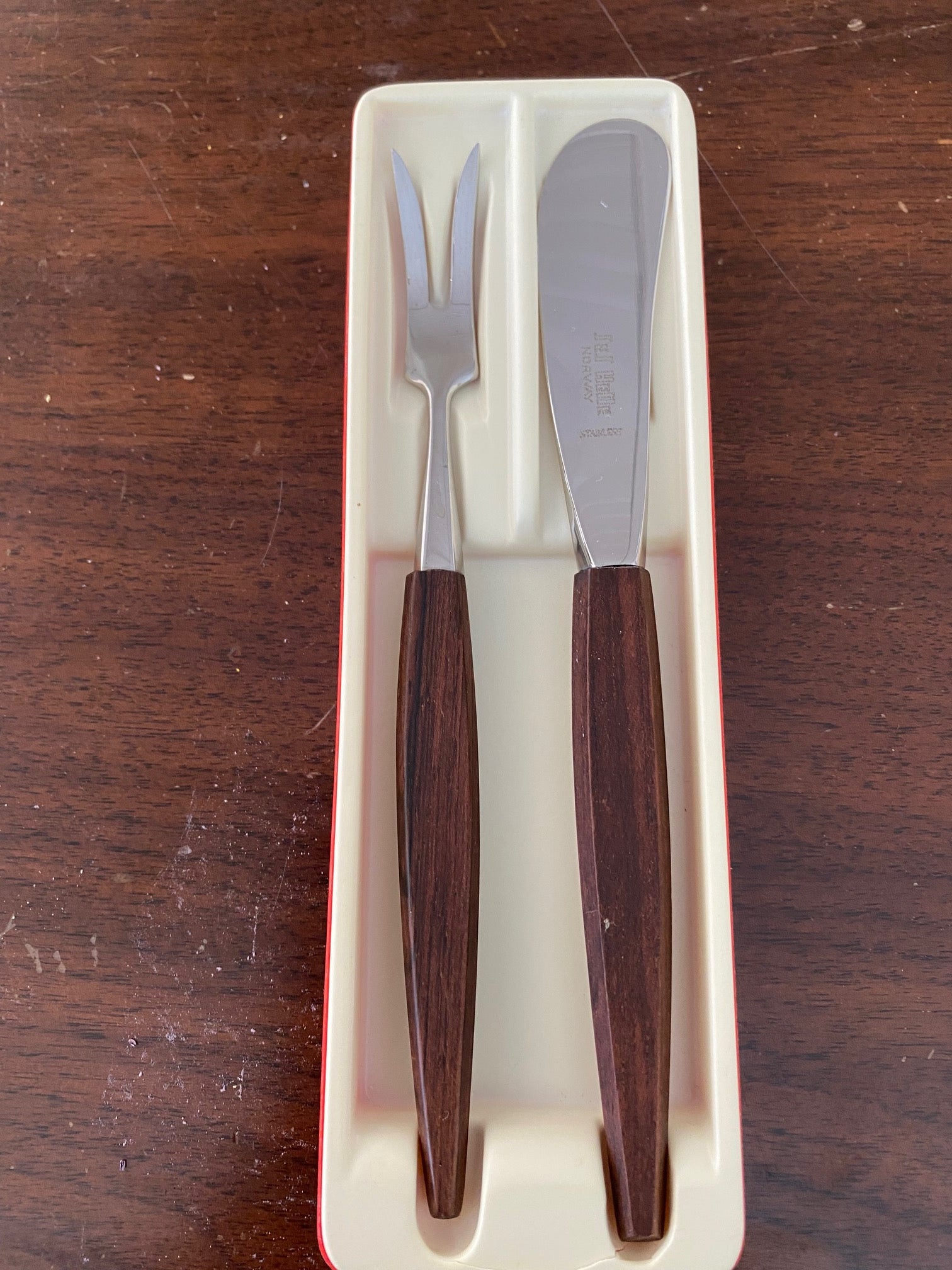 Ses-Helle Teak Pickle Fork and Cheese Knife
