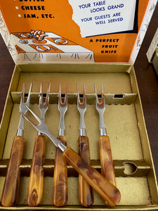Set of 6 "Dinkee" Pickle Forks with Bakelite Handles- Cook Street Vintage