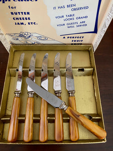 Set of 6 "Dinkee" Cheese knives with Bakelite Handles- Cook Street Vintage