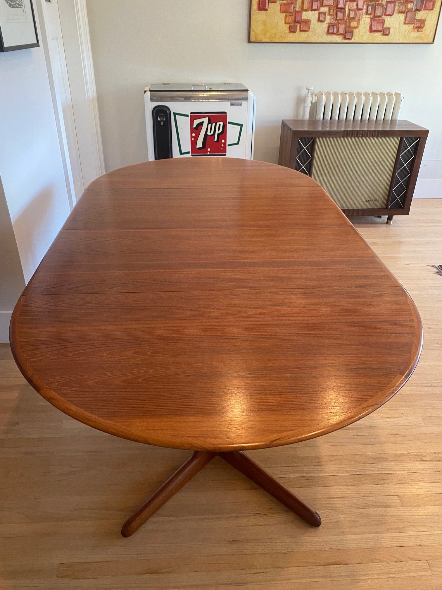 MCM Teak Round Pedestal Table with 2 Leaves