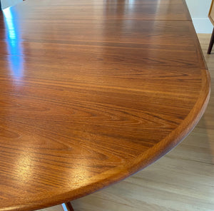MCM Teak Round Pedestal Table with 2 Leaves