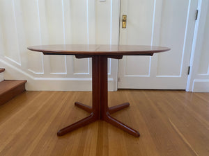 MCM Teak Round Pedestal Table with 2 Leaves