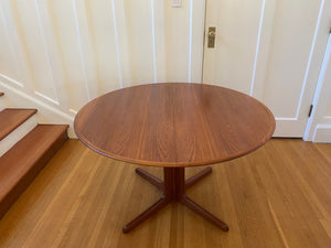 MCM Teak Round Pedestal Table with 2 Leaves