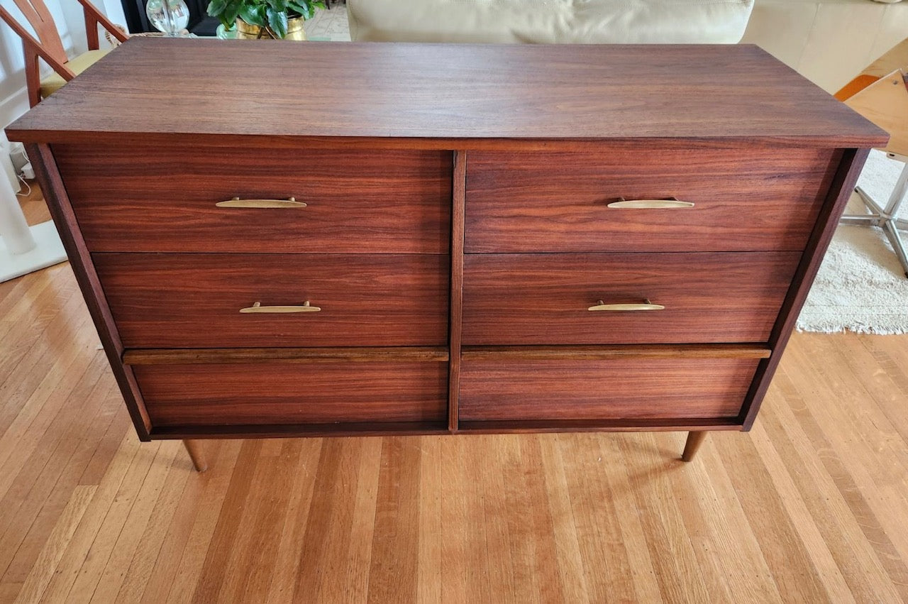 Vintage 6 Drawer Walnut Dresser- Cook Street Vintage