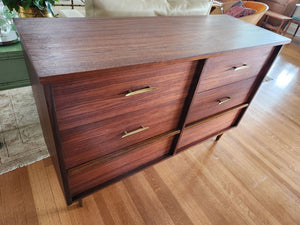 Mid-century Vintage 6 Drawer Walnut Dresser- Cook Street Vintage