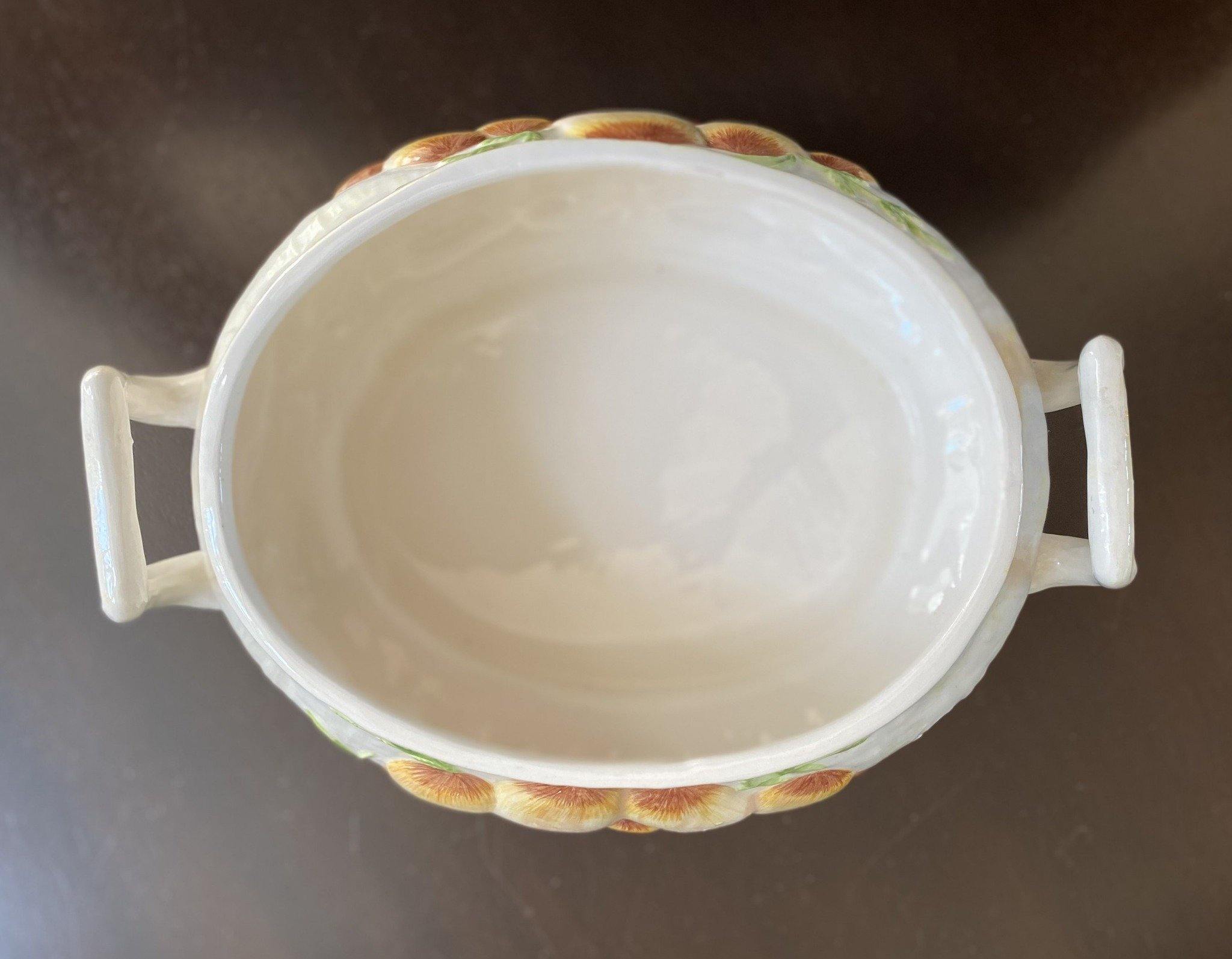 Birdseye view of interior white ceramic casserole dish- Cook Street Vintage
