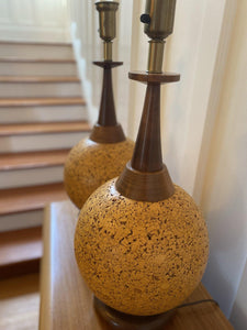 Close up of second cork and walnut table lamps with no shades- Cook Street Vintage