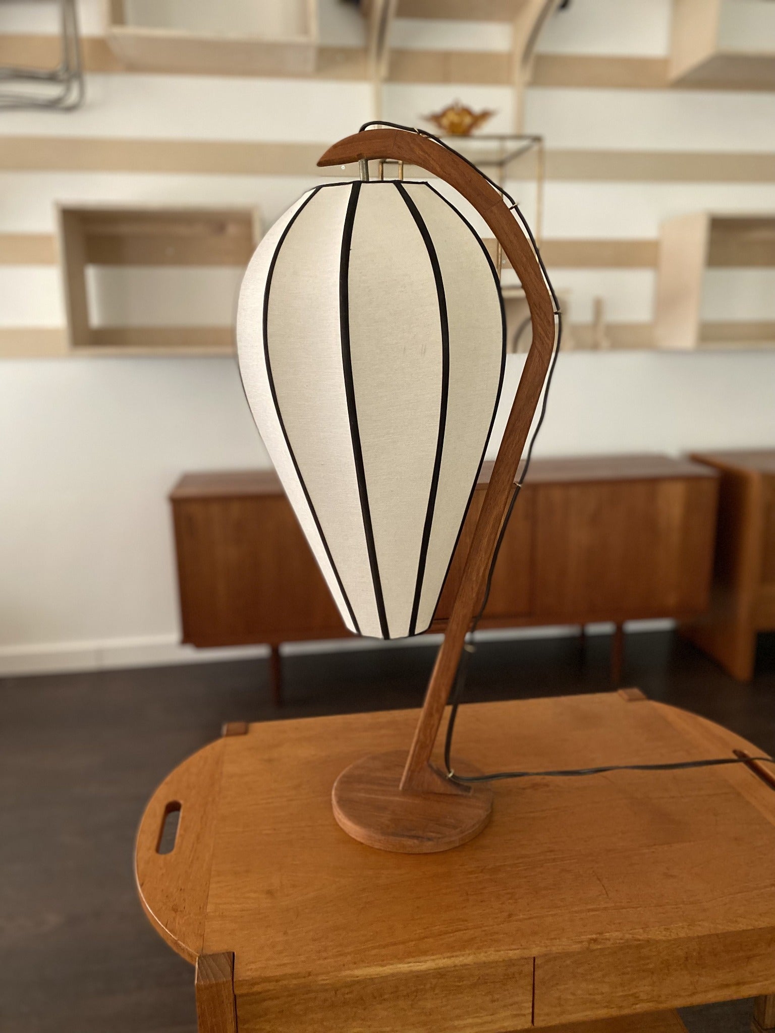 Reclaimed teak table lamp with unique wasp nest shaped shade-Cook Street Vintage