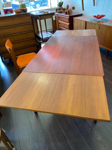 Extended view of Midcentury Vejle Stole & Mobelfabrik teak dining table- Cook Street Vintage