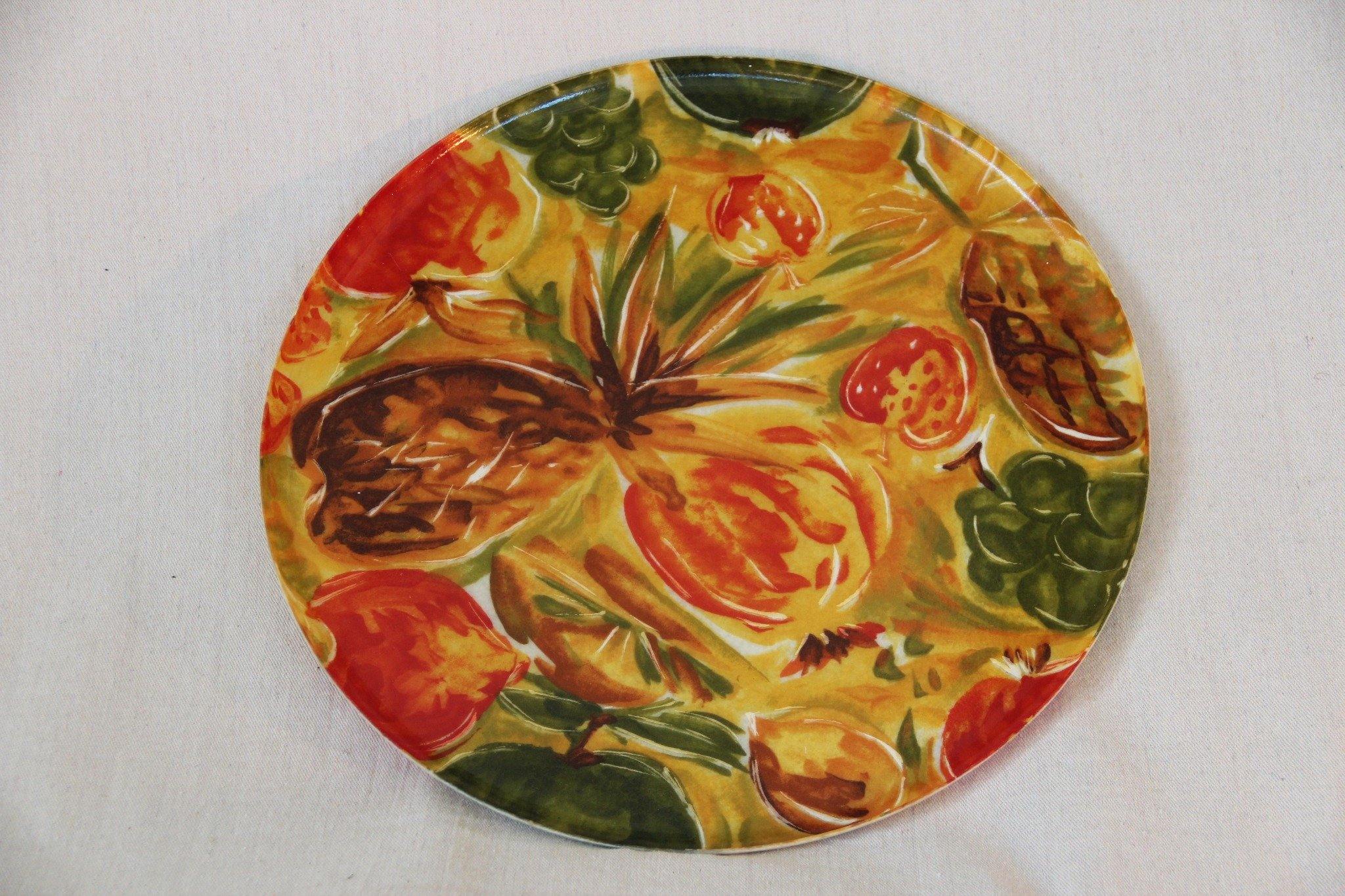 PIneapple and fruit orange green and yellow colourful plastic tray- Cook Street Vintage