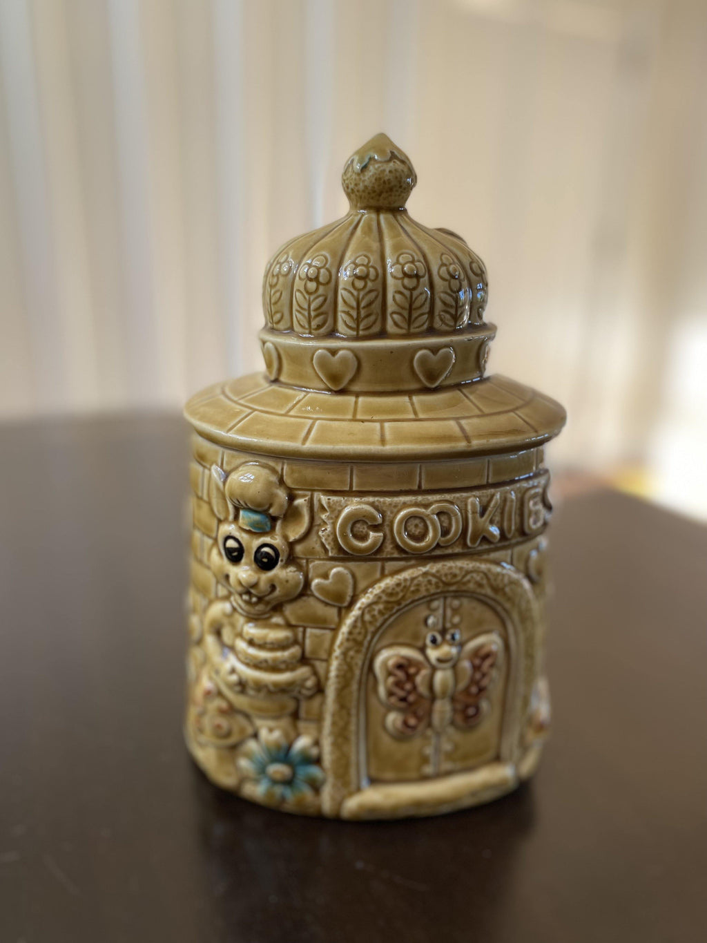 Vintage Cookie Jar with Rabbits and Hearts - Cook Street Vintage