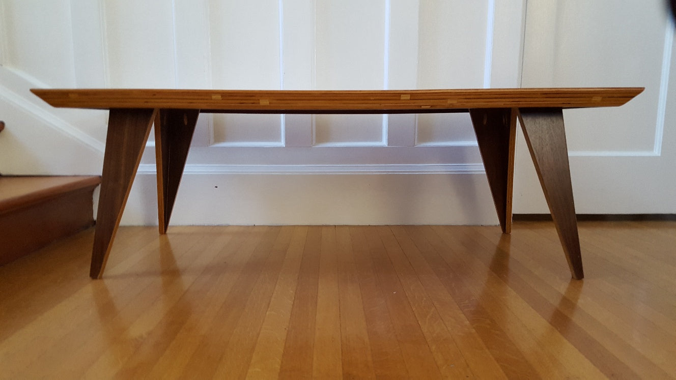 Wedge edge of reclaimed rosewood coffee table- Cook Street Vintage